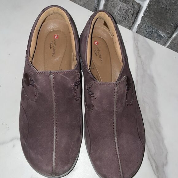 Clarks Unstructured Leather Slip On Shoes Un Loop 2 Walk Aubergine Size 7.5 - Picture 2 of 7